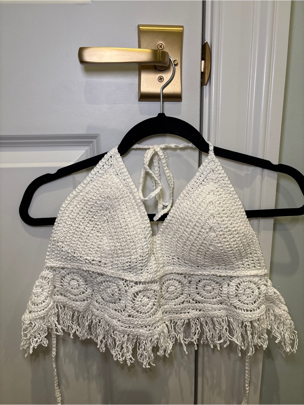 Crochet Fringe Halter Top - White